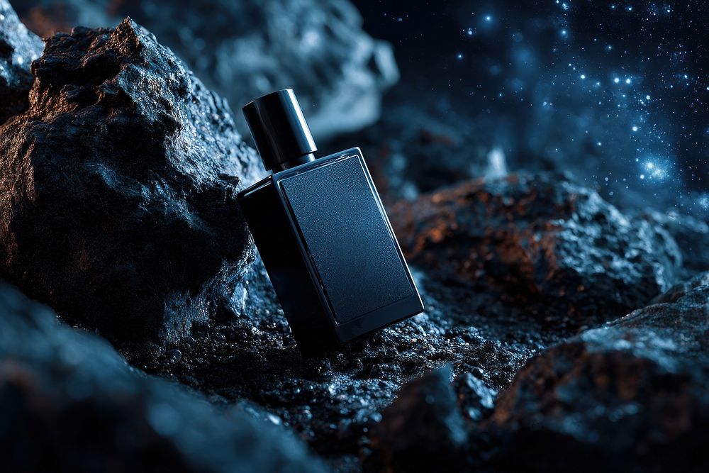Midnight Coast perfume concept in a deep navy bottle